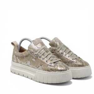 J/Slides Womens Roger Platform Sneakers Gold Snakeskin Leather Lace Up Size 9M